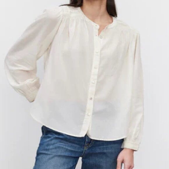 NWT VELVET BY GRAHAM & SPENCER HOLLY BUTTON DOWN CREAM COTTON BLEND TOP SIZE S - Picture 1 of 5